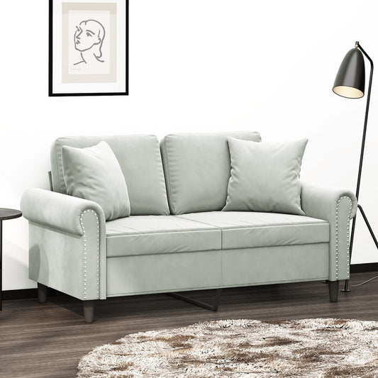 2-seater sofa + decorative cushions 120cm light grey velvet