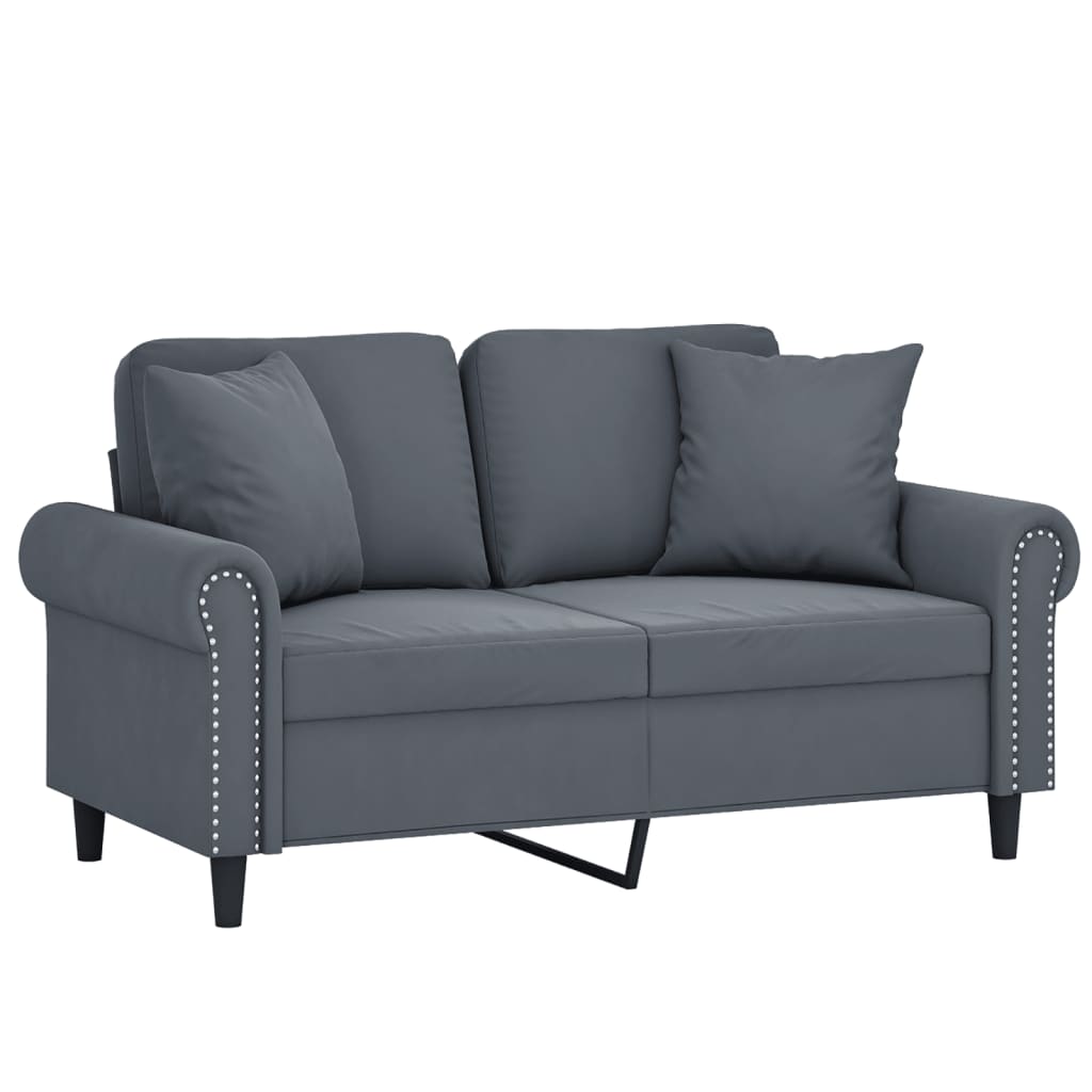 2-seater sofa with decorative cushions 120 cm dark grey velvet