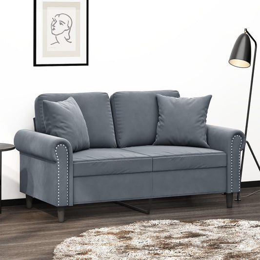 2-seater sofa with decorative cushions 120 cm dark grey velvet