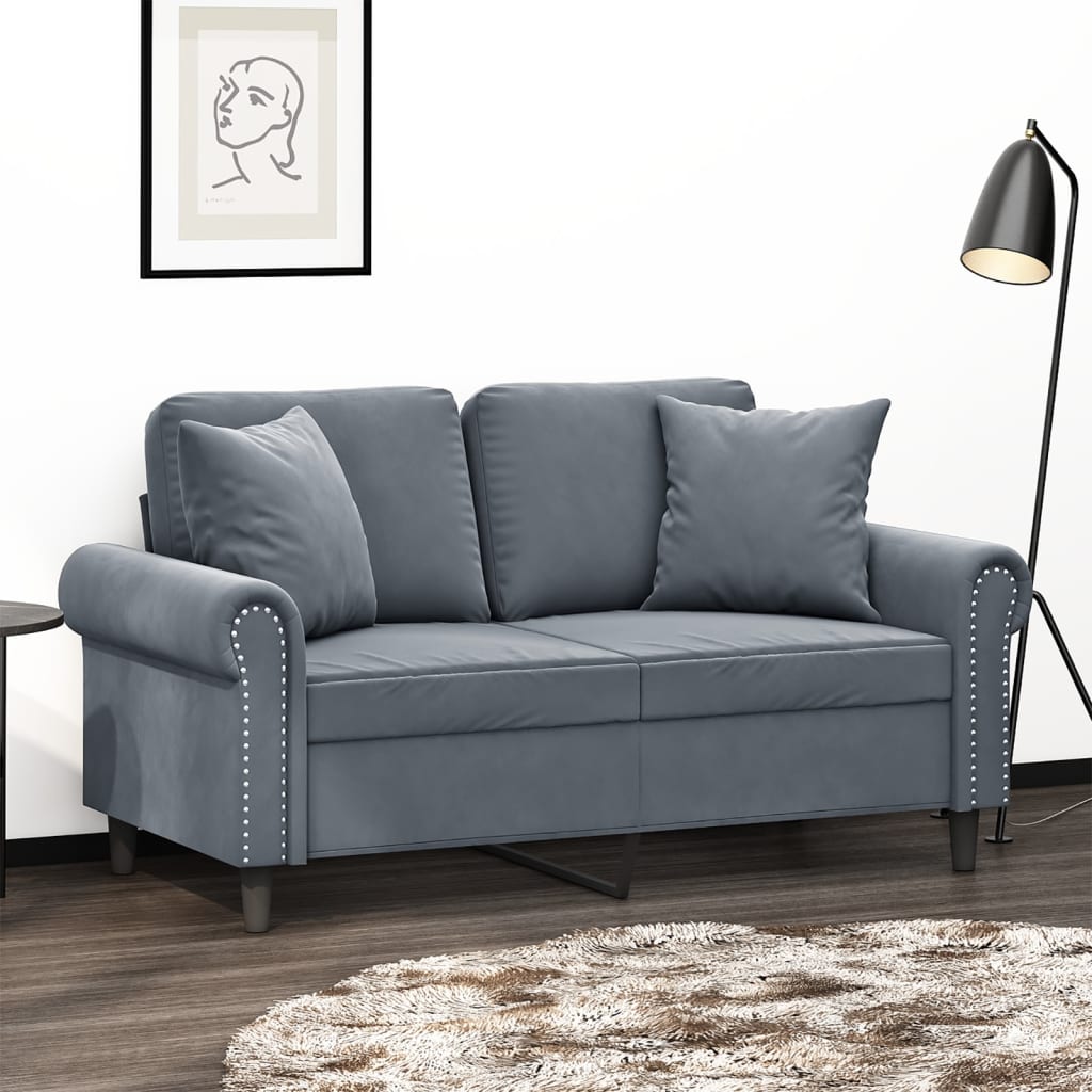 2-seater sofa with decorative cushions 120 cm dark grey velvet