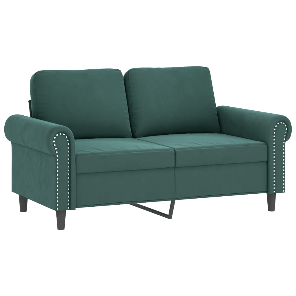 Sofá 2 lug. c/ almofadas decorativas 120 cm veludo verde-escuro