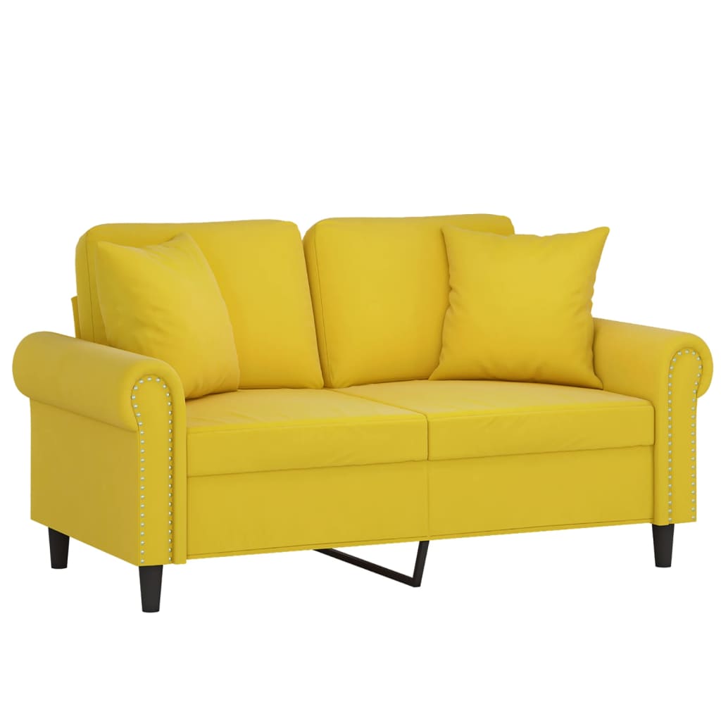 2-seater sofa with decorative cushions 120 cm yellow velvet