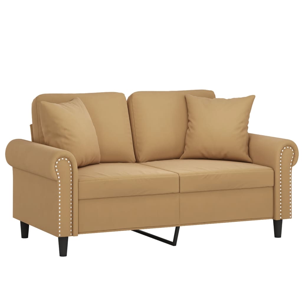 2-seater sofa with decorative cushions 120 cm brown velvet