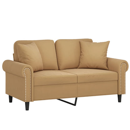 2-seater sofa with decorative cushions 120 cm brown velvet