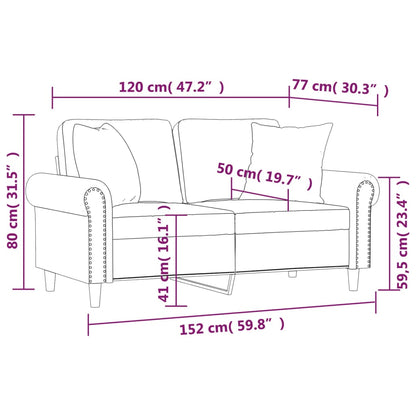 2-seater sofa with decorative cushions 120 cm brown velvet