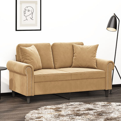 2-seater sofa with decorative cushions 120 cm brown velvet