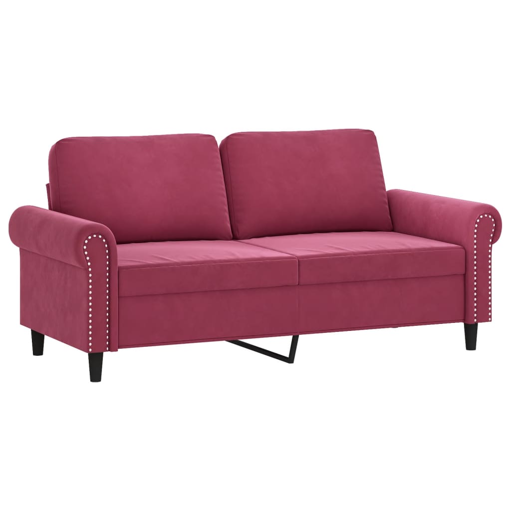 2-seater sofa + decorative cushions 140cm in red velvet