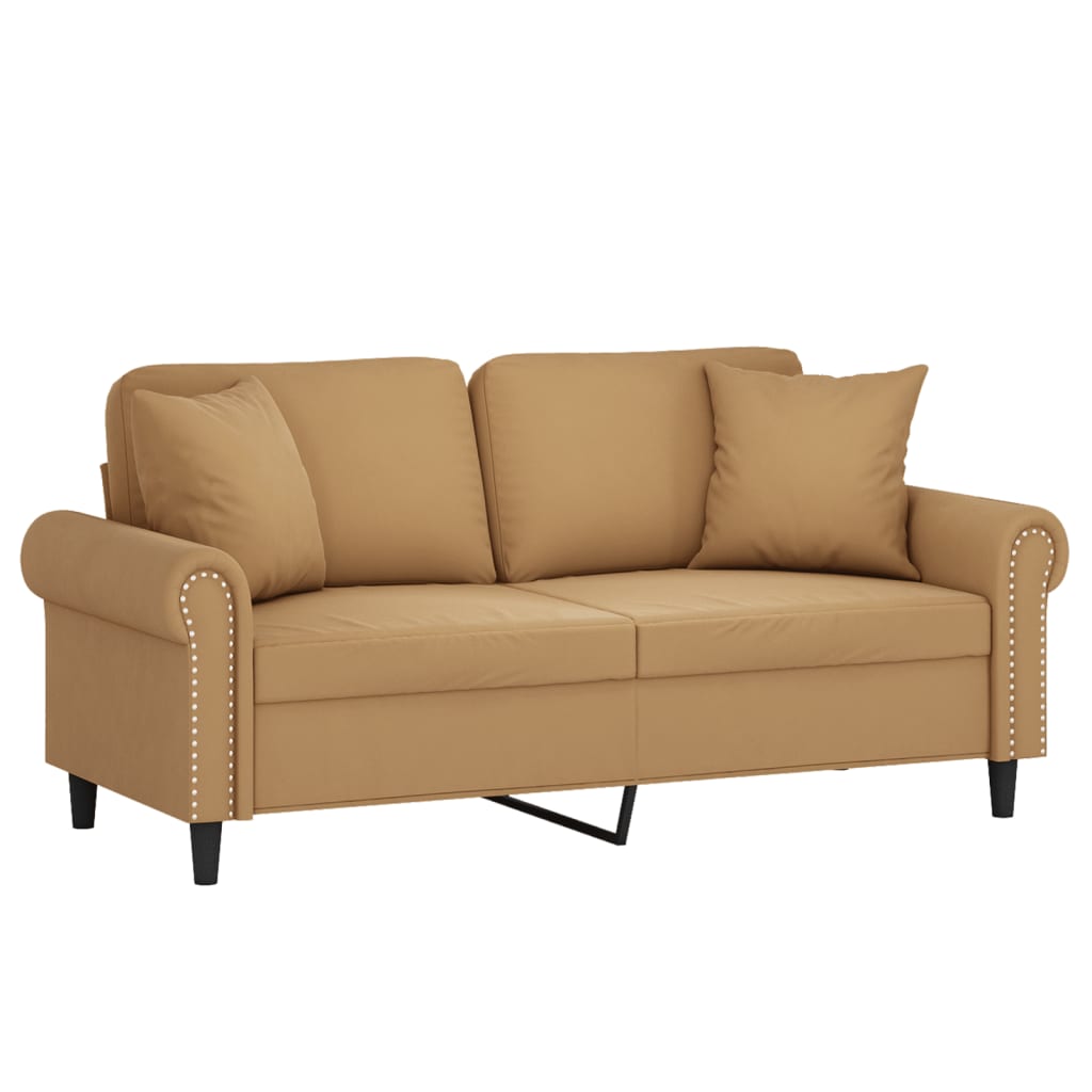 Sofá 2 lugares c/ almofadas decorativas 140 cm veludo castanho