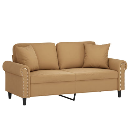 Sofá 2 lugares c/ almofadas decorativas 140 cm veludo castanho