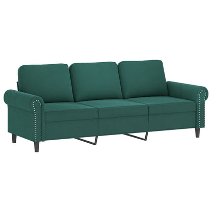 Sofá 3 lug. c/ almofadas decorativas 180 cm veludo verde-escuro