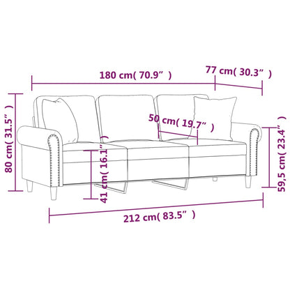 Sofá 3 lugares c/ almofadas decorativas 180 cm veludo rosa