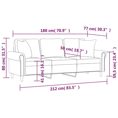 3-seater sofa with decorative cushions 180 cm brown velvet