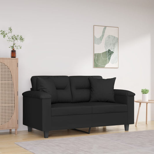 Sofá 2 lugares c/ almofadas 120 cm microfibra preto
