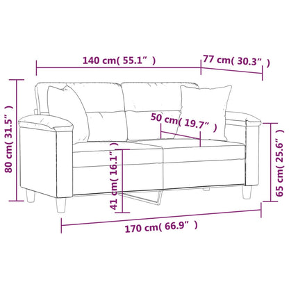 Sofá 2 lugares c/ almofadas 140 cm microfibra cinza-acastanhado