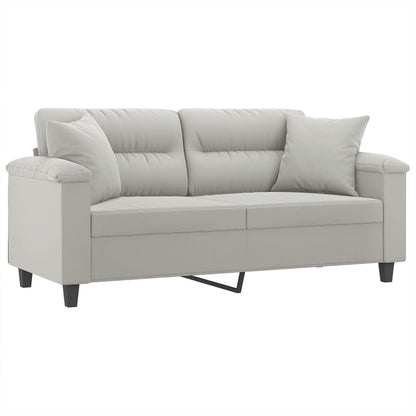 Sofá 2 lugares c/ almofadas 140 cm microfibra cinzento-claro
