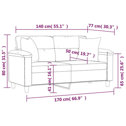 Sofá 2 lugares c/ almofadas 140 cm microfibra cinzento-escuro