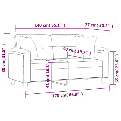 Sofá 2 lugares c/ almofadas 140 cm microfibra preto