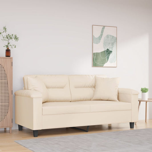 Sofá 2 lugares c/ almofadas 140 cm microfibra bege