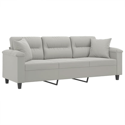 Sofá 3 lugares c/ almofadas 180 cm microfibra cinzento-claro