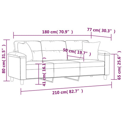 Sofá 3 lugares c/ almofadas 180 cm microfibra cinzento-claro