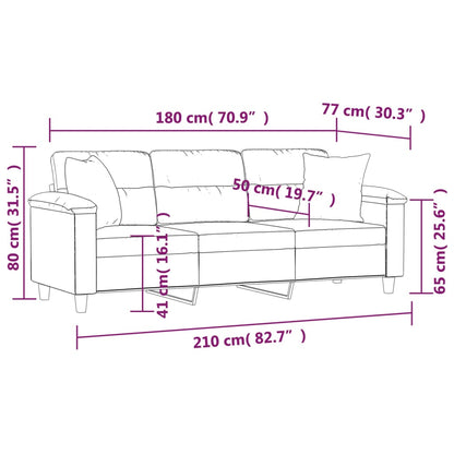 Sofá 3 lugares c/ almofadas 180 cm microfibra preto