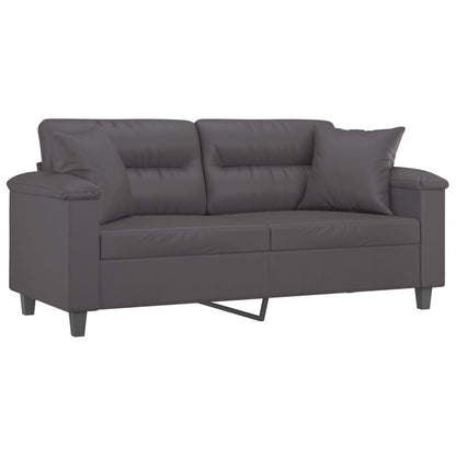 Sofá 2 lugares + almofadas decorativas 140cm couro artif. cinza