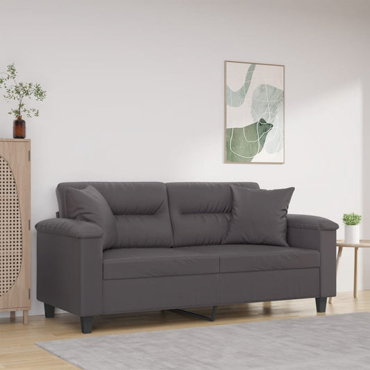 Sofá 2 lugares + almofadas decorativas 140cm couro artif. cinza