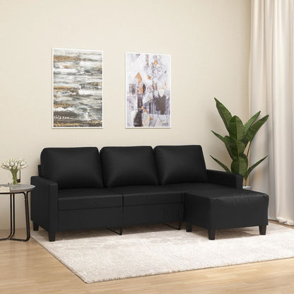 Sofá de 3 lugares c/ apoio de pés 180 cm couro artificial preto