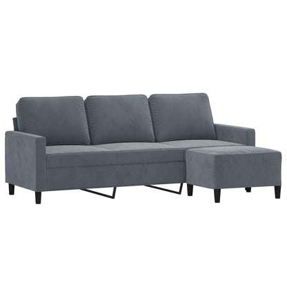 Sofá de 3 lugares com apoio de pés 180 cm veludo cinza-escuro