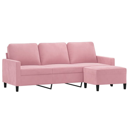 Sofá de 3 lugares com apoio de pés 180 cm veludo rosa