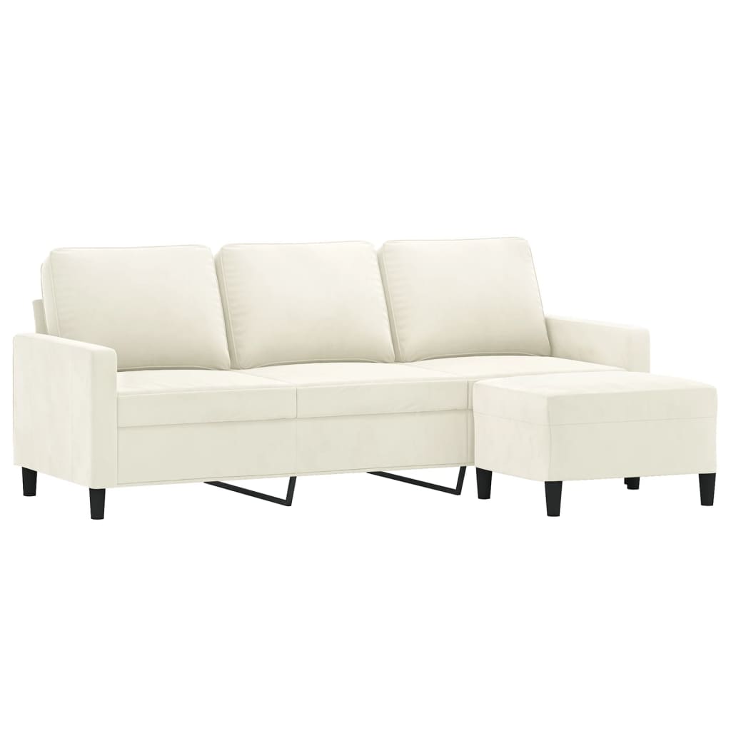 Sofá de 3 lugares com apoio de pés 180 cm veludo cor creme
