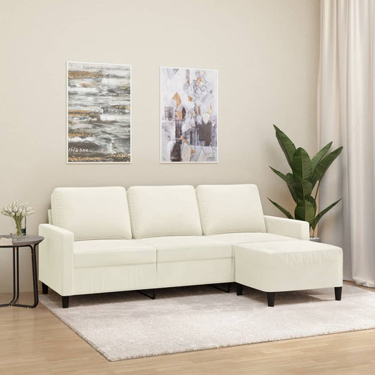Sofá de 3 lugares com apoio de pés 180 cm veludo cor creme