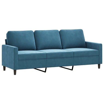 Sofá de 3 lugares com apoio de pés 180 cm veludo azul