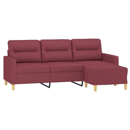 Sofá de 3 lugares com apoio de pés 180 cm tecido vermelho tinto