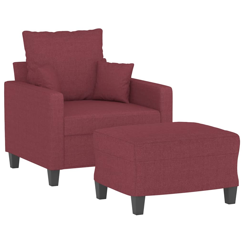 Poltrona com apoio de pés 60 cm tecido vermelho tinto