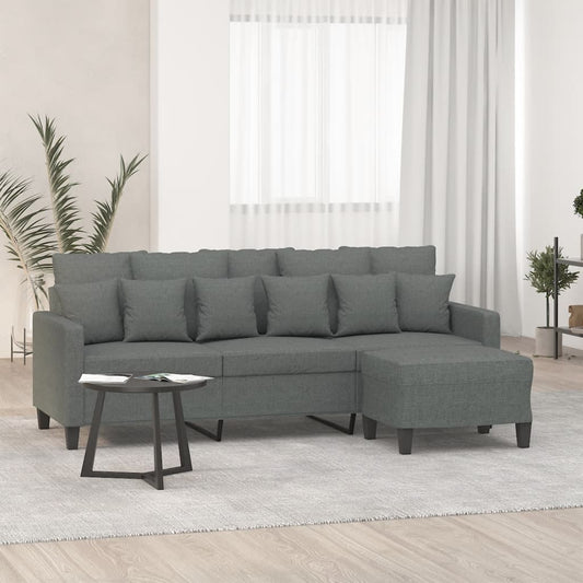 Sofá de 3 lugares com apoio de pés 180 cm tecido cinza-escuro