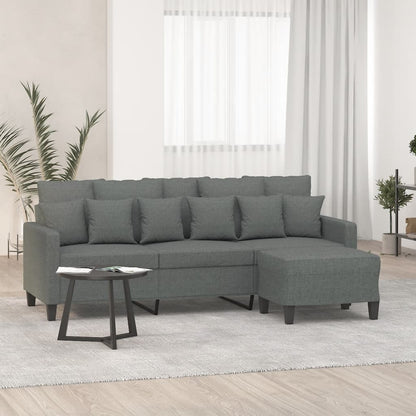 Sofá de 3 lugares com apoio de pés 180 cm tecido cinza-escuro