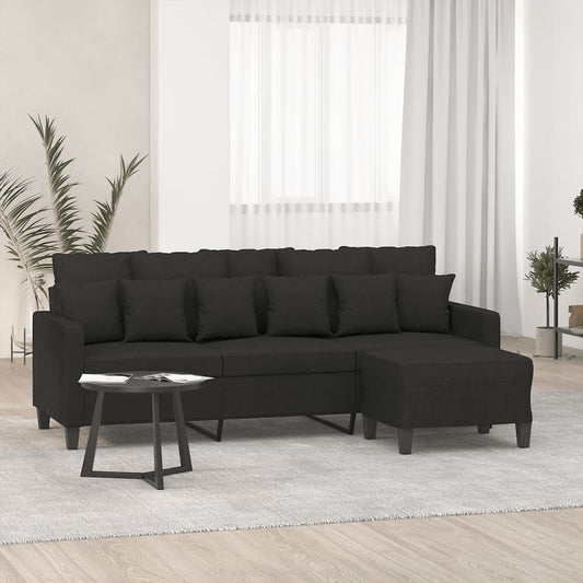 Sofá de 3 lugares com apoio de pés 180 cm tecido preto