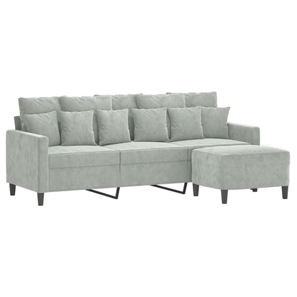 Sofá de 3 lugares com apoio de pés 180 cm veludo cinzento-claro