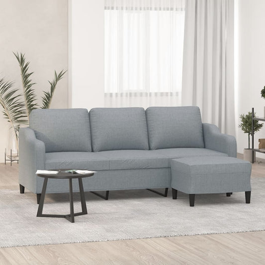 Sofá de 3 lugares com apoio de pés 180 cm tecido cinzento-claro