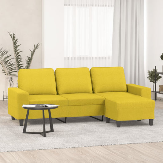 Sofá de 3 lugares com apoio de pés 180 cm tecido amarelo-claro