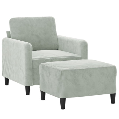 Poltrona com apoio de pés 60 cm veludo cinzento-claro