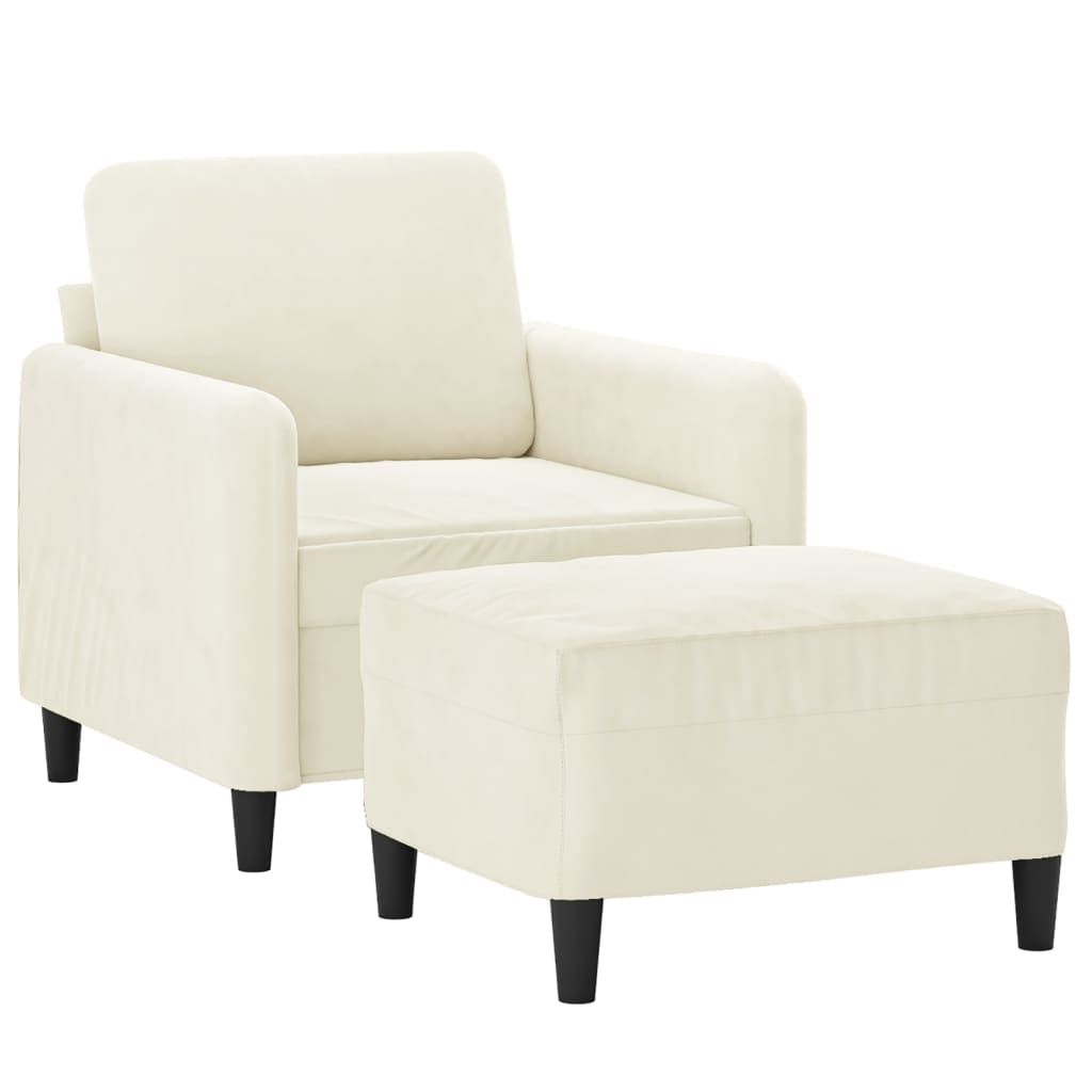 Poltrona com apoio de pés 60 cm veludo cor creme