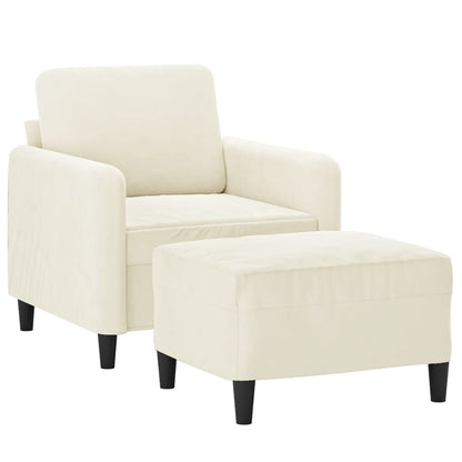 Poltrona com apoio de pés 60 cm veludo cor creme