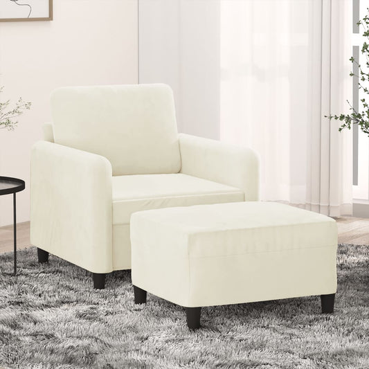 Poltrona com apoio de pés 60 cm veludo cor creme