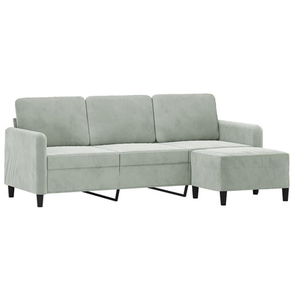 Sofá de 3 lugares com apoio de pés 180 cm veludo cinzento-claro