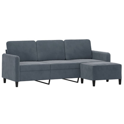 Sofá de 3 lugares com apoio de pés 180 cm veludo cinza-escuro