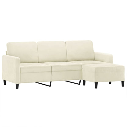Sofá de 3 lugares com apoio de pés 180 cm veludo cor creme