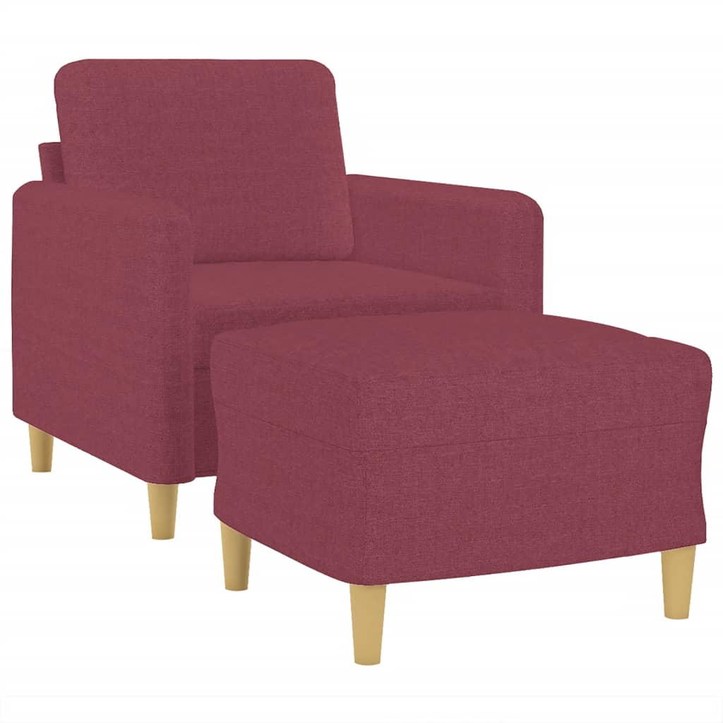 Poltrona com apoio de pés 60 cm tecido vermelho tinto