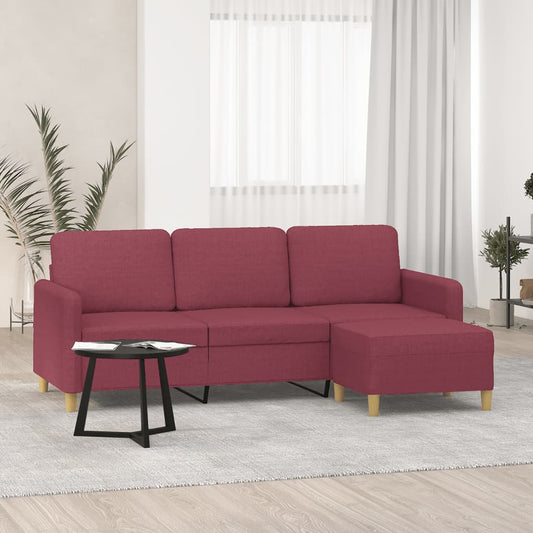 Sofá de 3 lugares com apoio de pés 180 cm tecido vermelho tinto